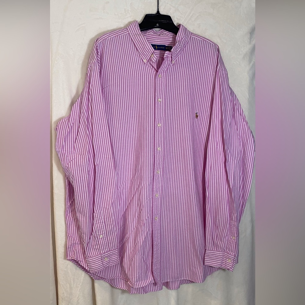 Ralph Lauren Men's 3XLT Pink and White Striped Shirt